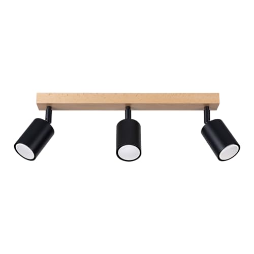 SOLLUX lighting VERDO 3L 3-Glühbirnen Elegante Deckenleuchte – GU10-Fassung – Deckenleuchten Lampe Für Innen - Glühbirne nicht Enthalten – 19,5x19,5x117cm Schwarz/Holz von SOLLUX lighting