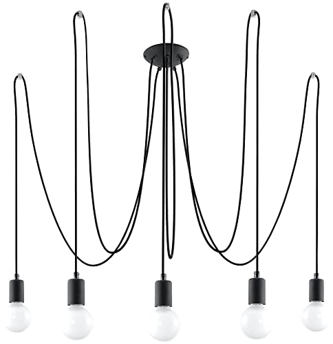SOLLUX lighting EDISON 5 Schwarzer Kronleuchter - Beleuchtung mit 5 E27 Lichtquellen - Glühbirnen nicht inbegriffen - Minimalistischer Kronleuchter für Schlafzimmer Wohnzimmer - Licht für Raum von SOLLUX lighting