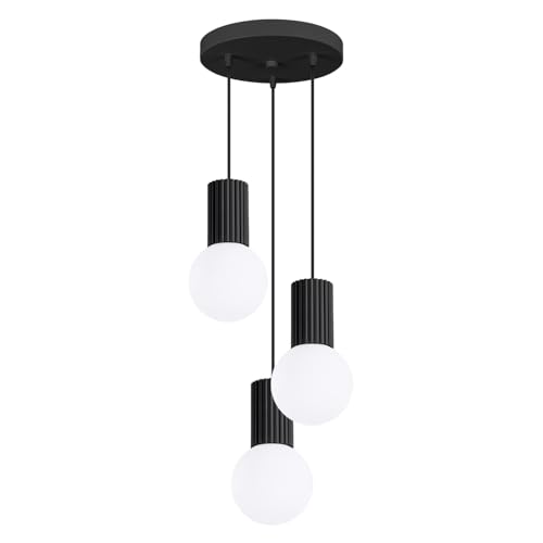 SOLLUX lighting Hängelampe Pendelleuchte Hängeleuchte - Deckenlampe Aluminium Glas -3 Flammig - LED Lampe Glühbirne - Schwarz Halo von SOLLUX lighting