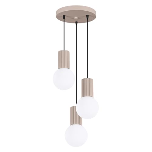 SOLLUX lighting Hängelampe Pendelleuchte Hängeleuchte - Deckenlampe Aluminium Glas -3 Flammig - LED Lampe Glühbirne - Taupe Halo von SOLLUX lighting
