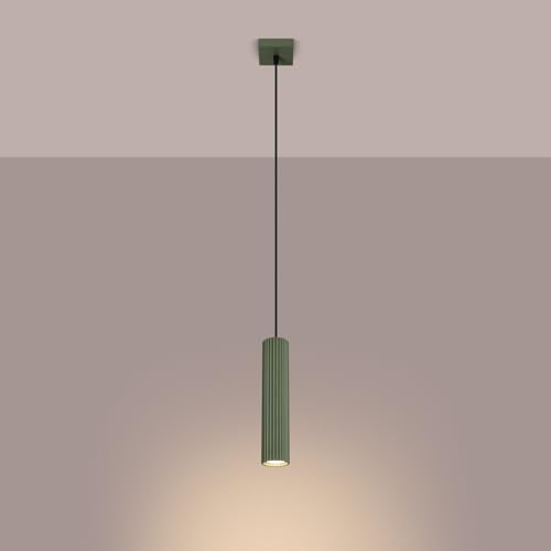 SOLLUX lighting Hängelampe Pendelleuchte Hängeleuchte Deckenlampe Lampe Decke Aluminium LED-Glühbirne 3000K warmes Weiß Licht 1 Flammig 8 x 8 x 118 cm GLOOW Olivgrün von SOLLUX lighting