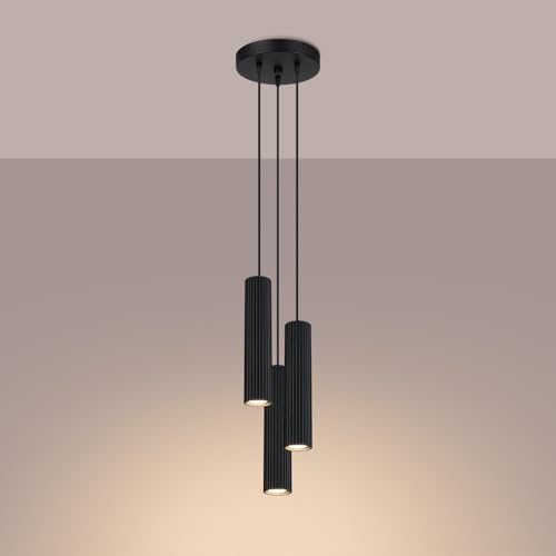 SOLLUX lighting Hängelampe Pendelleuchte Hängeleuchte Deckenlampe Lampe Decke Aluminium LED-Glühbirne 3000K warmes Weiß Licht 3 Flammig 19,5 x 19,5 x 108 cm GLOOW Schwarz von SOLLUX lighting