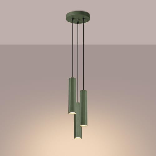 SOLLUX lighting Hängelampe Pendelleuchte Hängeleuchte Deckenlampe Lampe Decke Aluminium LED-Glühbirne 4000K kaltes Weiß Licht 3 Flammig 19,5 x 19,5 x 108 cm GLOOW Olivgrün von SOLLUX lighting