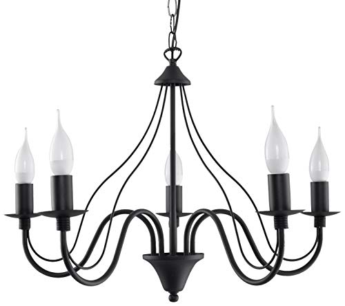 SOLLUX lighting Kronleuchter Hängelampe Hängeleuchte - Deckenlampe Stahl - 5 Flammig - LED Lampe Glühbirne - Schwarz Minerwa von SOLLUX lighting