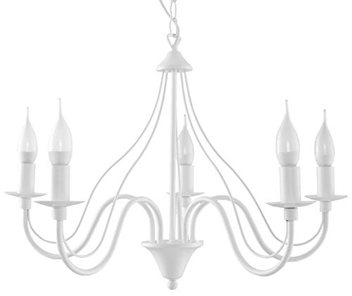 SOLLUX lighting Kronleuchter Hängelampe Hängeleuchte - Deckenlampe Stahl - 5 Flammig - LED Lampe Glühbirne - Weiß Minerwa von SOLLUX lighting