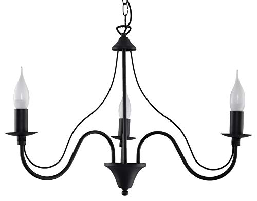 SOLLUX lighting Minerwa Kronleuchter Chandelier Candlestick - Deckenlampe Hängend - Hängelampe Wohnzimmer Esstisch Lampe Schlafzimmer - Pendelleuchte 3 x 40 W Stahl 60 x 60 x 80 cm Schwarz 3 Flammen von SOLLUX lighting