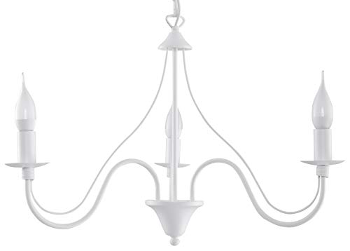 SOLLUX lighting Minerwa Kronleuchter Chandelier Candlestick - Deckenlampe Hängend - Hängelampe Wohnzimmer Esstisch Lampe Schlafzimmer - Pendelleuchte 3 x 40 W Stahl 60 x 60 x 80 cm Weiß 3 Flammen von SOLLUX lighting
