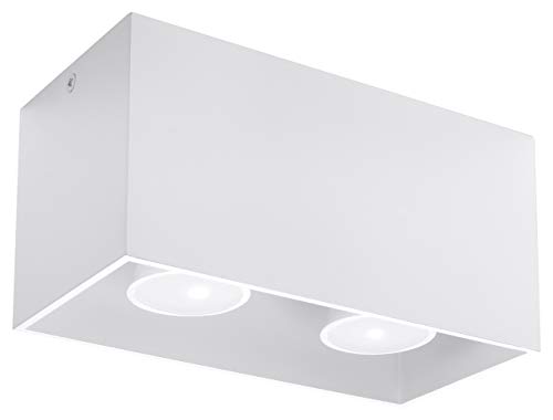 SOLLUX lighting Quad Maxi Deckenleuchte | Modernes Design mit rechteckigem Bildschirm | Aus Aluminium mit austauschbarem GU10-Leuchtmittel, 2 x 40 W | Weiß, 20 x 10 x 10 cm von SOLLUX lighting