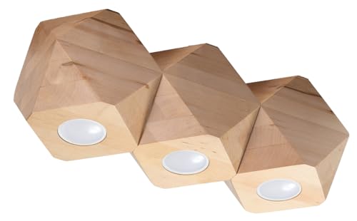 SOLLUX lighting Woody Deckenleuchte aus Naturholz 3 Lichtquellen - Lampe im Geometrischen Design Wandbeleuchtung Wohzimmer Esszimmer Lampe Flur - Deckenleuchte aus Holz von SOLLUX lighting