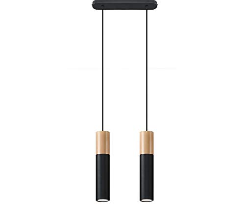 Sollux Pablo 2 Hängelampe schwarz, Natur Holz 2x GU10 dimmbar 30x6x90cm von SOLLUX lighting