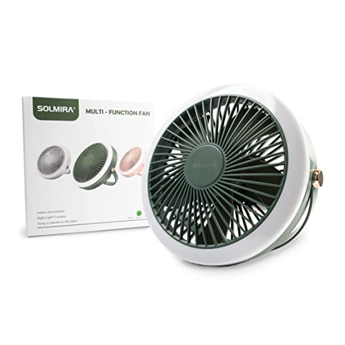 SOLMIRA Tragbarer Ventilator mit Wiederaufladbarem USB Typ C Akku, Kabelloses für den Außen und Innenbereich, Grün, mit Selbstlicht von SOLMIRA