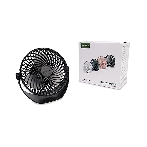 SOLMIRA Tischventilator mit Wiederaufladbarem Akku Schwarz, USB Typ C, Tragbar, Kabellos, CE und RoHS Zertifiziert von SOLMIRA