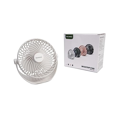 SOLMIRA Tischventilator mit Wiederaufladbarem Akku Weiss, USB Typ C, Tragbar, Kabellos, CE und RoHS Zertifiziert von SOLMIRA