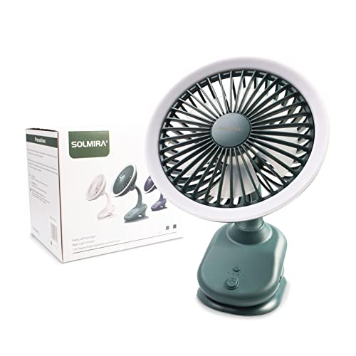 SOLMIRA Tragbarer Ventilator, Klipp, mit Wiederaufladbarem USB Typ C Akku, Kabelloses für den Außen und Innenbereich, Grün, mit Selbstlicht von SOLMIRA