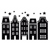 Aufkleber Häuser - Grachtenhäuser Grachten Haus Fensterbild Vinylaufkleber Sticker Fensteraufkleber Häuschen Winterstadt von SOLOcreARTivo