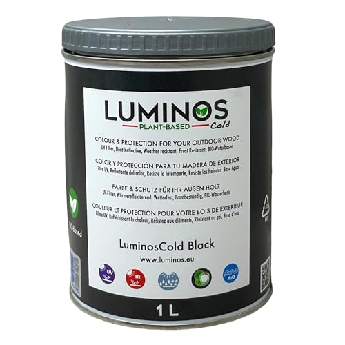 Luminos Cold - LUM1150- BLACK - Biopolymer-Lasur auf Wasserbasis. Verwendung für Holz im Außenbereich - Black 1L von SOLRAC COATINGS