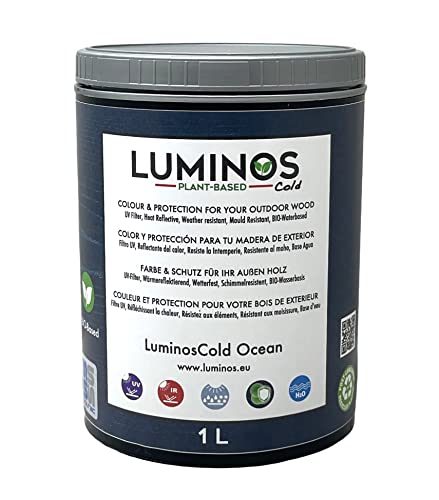 Luminos Cold - LUM1151 - OCEAN - Biopolymer-Lasur auf Wasserbasis. Verwendung für Holz im Außenbereich - Blau Ocean 1L von SOLRAC COATINGS