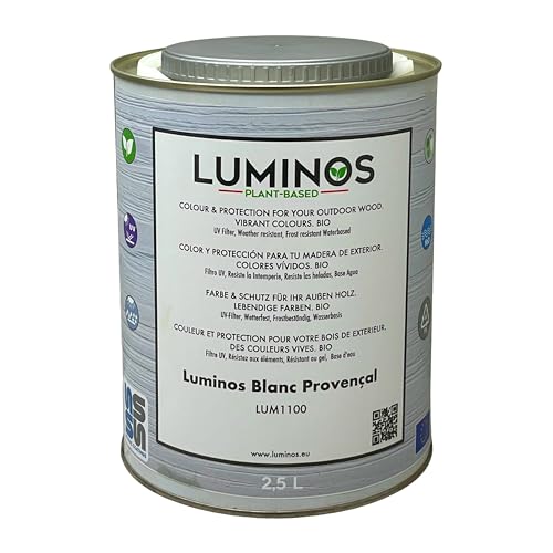 Luminos LUM1100 - BLANC PROVENÇAL - Biopolymer-Lasur auf Wasserbasis. Verwendung für Holz im Außenbereich - Weiß Provence 2.5 L von SOLRAC COATINGS