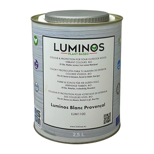 Luminos LUM1100 - BLANC PROVENÇAL - Holzlasur Außen - Biopolymer-Wasserbasis Lasur für Holz, UV-Schutz und Wetterfest - Weiß Provence 2.5 L Luminos LUM1100 - BLANC PROVENÇAL - Holzlasur Außen - Biopolymer-Wasserbasis Lasur für Holz, UV-Schutz und Wetterfest - Weiß Provence 2.5 L von Solrac