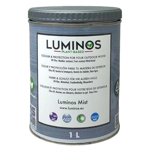 Luminos LUM1101 - MIST - Holzlasur Außen - Biopolymer-Wasserbasis Lasur für Holz, UV-Schutz und Wetterfest - Grau Mist 1L von Solrac