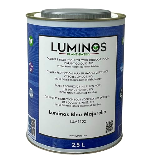 Luminos LUM1102 - BLEU MAJORELLE - Biopolymer-Lasur auf Wasserbasis. Verwendung für Holz im Außenbereich - Blau Majorelle 2.5L von SOLRAC COATINGS