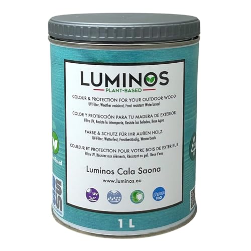 Luminos LUM1103 - CALA SAONA - Biopolymer-Lasur auf Wasserbasis. Verwendung für Holz im Außenbereich - Blau Cala Saona 1L von SOLRAC COATINGS