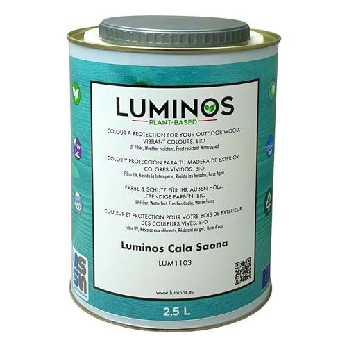 Luminos LUM1103 - CALA SAONA - Biopolymer-Lasur auf Wasserbasis. Verwendung für Holz im Außenbereich - Blau Cala Saona 2.5L von SOLRAC COATINGS