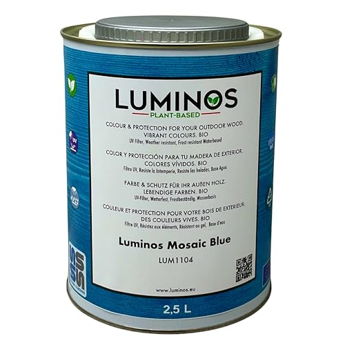 Luminos LUM1104- MOSAIC BLAU - Biopolymer-Lasur auf Wasserbasis. Verwendung für Holz im Außenbereich - Blau Mosaic 2.5L von SOLRAC COATINGS