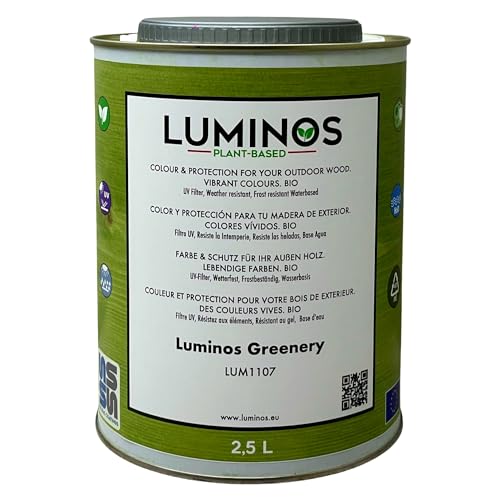 Luminos LUM1107 - GREENERY- Biopolymer-Lasur auf Wasserbasis. Verwendung für Holz im Außenbereich - Grün Grass 2.5L von Solrac