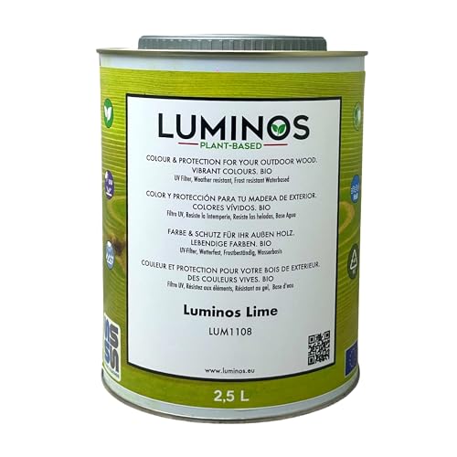 Luminos LUM1108 - LIME - Biopolymer-Lasur auf Wasserbasis. Verwendung für Holz im Außenbereich - Lime Grün 2.5L von SOLRAC COATINGS