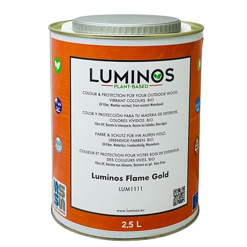 Luminos LUM1111 - FLAME GOLD - Biopolymer-Lasur auf Wasserbasis. Verwendung für Holz im Außenbereich - Golden Orange 2.5L von SOLRAC COATINGS