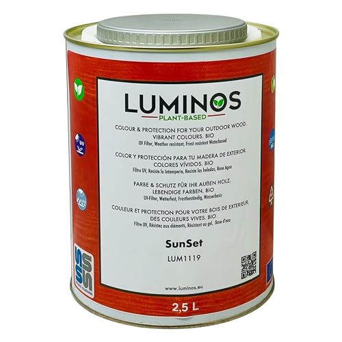 Luminos LUM1119 - SUNSET - Holzlasur Außen - Biopolymer-Wasserbasis Lasur für Holz, UV-Schutz und Wetterfest - Orange 2.5L von Solrac