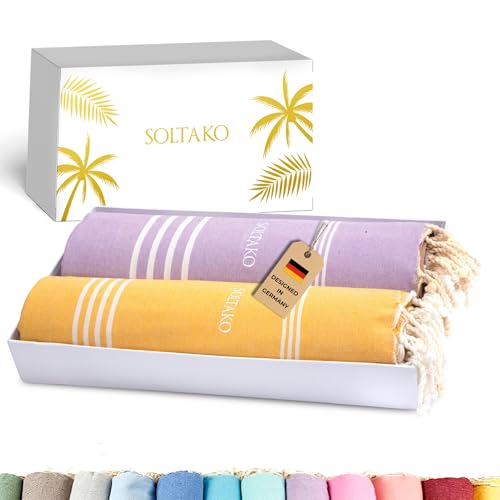 SOLTAKO Fouta Bali Premium, 2er Set, Gelb/Violett, 100/200cm von SOLTAKO