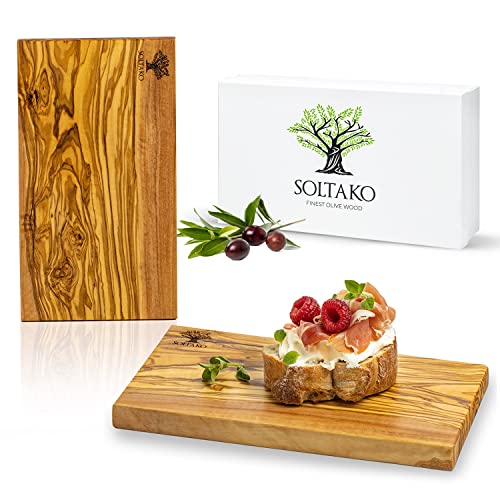 SOLTAKO Frühstücksbrettchen aus Olivenholz 2er Set "The Breakfast King" 2x Oliven Holz Schneidebrett Set, 13/23cm von SOLTAKO