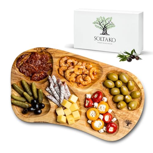 SOLTAKO La Rustica - Große rustikale Snackschale aus Olivenholz Dipschale Tapasteller Schale Holz Olivenholz Holzschale Salatschüssel Brotschale für Tapas von SOLTAKO