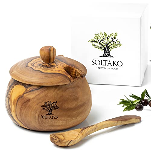 SOLTAKO Olivenholz Salz- & Zuckerdose Spicery mit Löffel von SOLTAKO