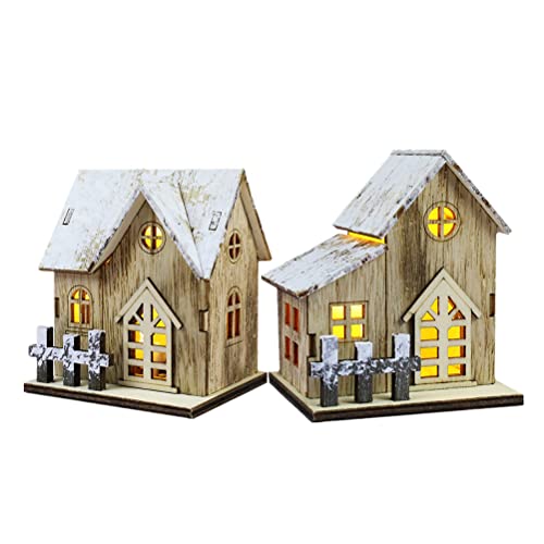 Holz LED Weihnachtshaus Beleuchtet Holzhaus: 2 Stücke Weihnachtsdorf Häuser Winterdorf Weihnachtsstadt mit Beleuchtung Weihnachten Tichdeko Miniatur Haus Deko Xmas Deko Objekt Kinder Geschenke von SOLUSTRE