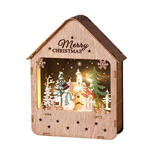 Holz Weihnachtshaus Beleuchtet Weihnachten Tichdeko: LED Holzhaus Schneemann Dekofigur Weihnachtsdorf Häuser Winterdorf Weihnachtsstadt mit Beleuchtung Miniatur Haus Deko Objekt Kinder Geschenke von SOLUSTRE