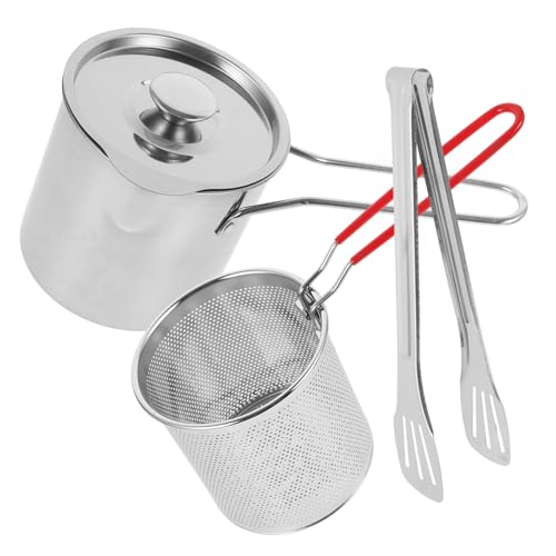 SOLUSTRE 1 Satz Fritteuse aus Edelstahl Fritteusen mit Zange Friteuse mit Zange Klarer Frittiertopf Fritteuse große Fritteuse Deep Fat Frittyer Frittierbrittchen Kieselgel Silber von SOLUSTRE