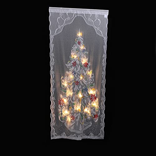 SOLUSTRE 1 Set Beleuchtete Weihnachten Baum Vorhang Panel Spitze Fenster Tür Vorhänge Weihnachten Baum Stange Tasche Vorhänge für Urlaub Partei Hause Dekorationen 102X213cm Weiß von SOLUSTRE