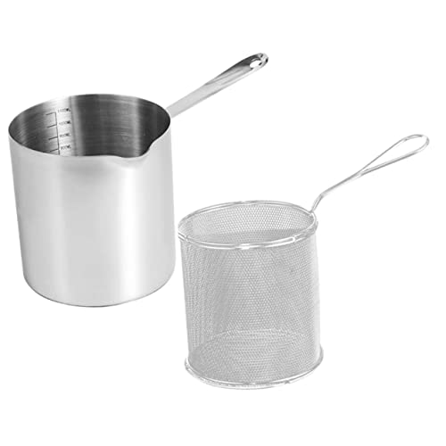 SOLUSTRE 1 Set Edelstahl Fritteuse Kochgeschirr Fritteusen Bratpfanne Frittiertopf Tempura Brattopf Frittierpfanne Frittiertopf Mini Edelstahl Frittiertopf Mit Korbkörben Groß von SOLUSTRE