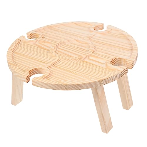 SOLUSTRE 1 Stück Faltbarer Runder Picknicktisch aus Holz Praktischer Snack und Weintisch für Garten Camping Strand und Partys Klappbar und Leicht zu Transportieren Naturbelassen von SOLUSTRE