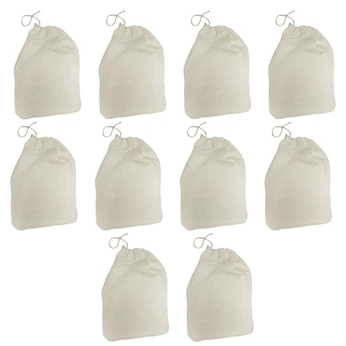 SOLUSTRE 10 Stück Baumwoll Drawstring Beutel Wiederverwendbare Teefilter Tüten für Nussmilch Kräuter Gewürze und Säfte Leicht zu Reinigen mit Starkem Filterdesign für Küche und Getränke von SOLUSTRE