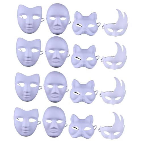 SOLUSTRE 16 Stück Teiliges DIY Weiße Papiermasken Blanko Handbemalte Maske Leicht Bemalbar Gesicht Vielseitig für Karneval Maskenball Halloween und Kostümpartys Geeignet von SOLUSTRE