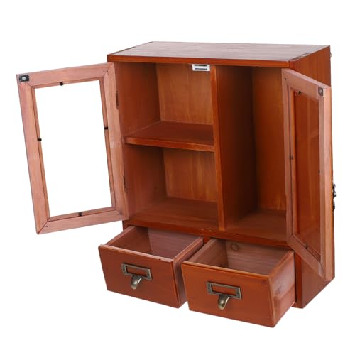SOLUSTRE 1Stück Vintage Holz Nachttisch Aufbewahrungsschrank Multifunktionaler Organizer mit Doppeltüren Robuster Wandschrank für Schlafzimmer und Büromaterialien von SOLUSTRE