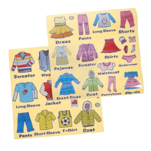 SOLUSTRE 2 Blätter Kleiderschrank Aufkleber PVC Reflektierende Kleidungsetiketten mit Bildern und Text für Jungen und Mädchen zur Einfachen Organisation im Schlafzimmer und Schrank von SOLUSTRE