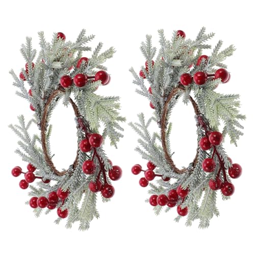 SOLUSTRE 2 STK. Künstliche Weihnachtskerzenringe aus Kunststoff mit Tannennadeln und Roten Beeren Langlebiger Kerzenkranz für Stabkerzen und Stumpenkerzen Vielseitige Tischdekoration für von SOLUSTRE