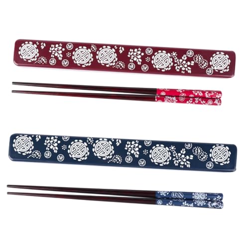SOLUSTRE 2 Sätze Japanische Essstäbchen aus Natürlichem Holz mit Aufbewahrungsboxen Spülmaschinenfest Rutschfest Hohe Verschleißfestigkeit Praktisch für Sushi und Täglichen Gebrauch von SOLUSTRE