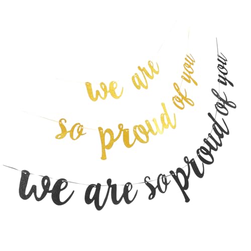 SOLUSTRE 2 Sätze Teiliges Papierbanner We Are So Proud Of You Gold und Schwarz Hängende Abschlussfeier Deko Einzigartiges Design Robuste Partygirlande für Festliche Graduation Feier und SOLUSTRE 2 Sätze Teiliges Papierbanner We Are So Proud Of You Gold und Schwarz Hängende Abschlussfeier Deko Einzigartiges Design Robuste Partygirlande für Festliche Graduation Feier und von SOLUSTRE