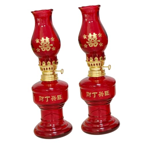 SOLUSTRE 2 Stück Chinesische Kerosinlampe Rot Glas Öllampe Hochzeit Dekoration Traditionell Winddicht Robust Für Innenbereich von SOLUSTRE